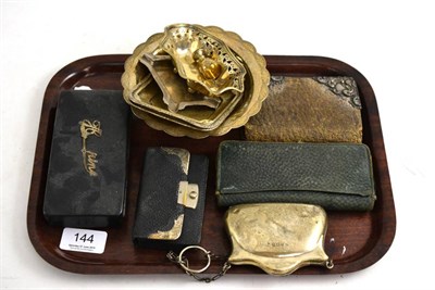 Lot 144 - A collection of silver including a silver mounted purse, white metal dishes, etc
