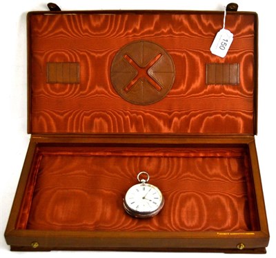 Lot 150 - Finnigan's Manchester Leather correspondence case and silver cased pocket watch with English...