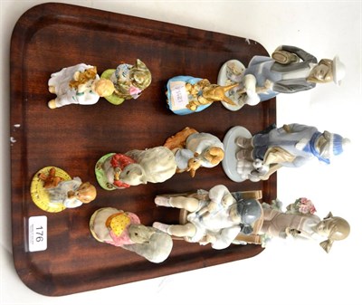 Lot 176 - Five Beatrix Potter figures, a Bunnykins figure, a Doulton figure ";Sleepyhead"; and four...