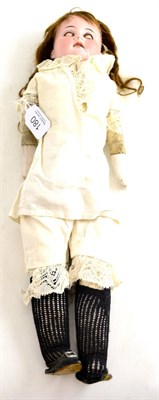 Lot 180 - An Armand Marseille bisque shoulder doll impressed '3500' on a kid leather body