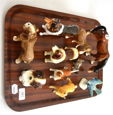 Lot 181 - One tray of Beswick and other animal figurines including 'Spaniel holding a plate', Bulldog,...