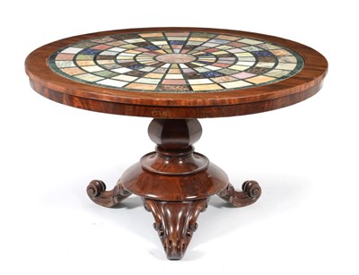 Lot 940 - A Victorian Mahogany Circular Centre Table, circa 1860, the later specimen top with samples...