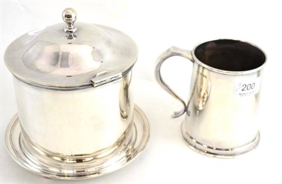 Lot 200 - Silver mug and plated biscuit barrel