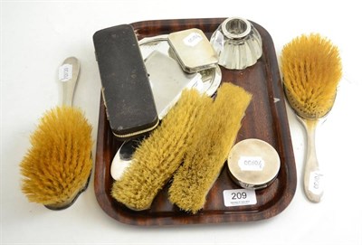 Lot 209 - Three silver boxes/compacts, dressing table set, match striker and fork