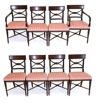 Lot 943 - A Set of Eight Mahogany and Boxwood Strung Dining Chairs, circa 1820, recovered in close-nailed...