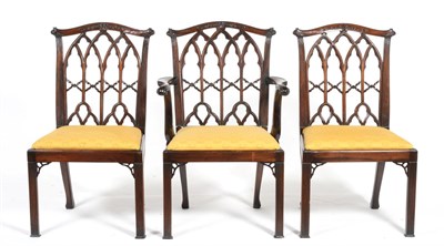 Lot 946 - A Set of Ten George III Style Mahogany Dining Chairs, 1st half 20th century, with carved top...