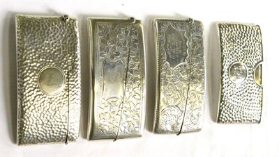 Lot 260 - Four silver card cases, with engraved or spot hammered decoration (4)