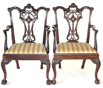 Lot 950 - A Pair of Carved Chippendale Style Mahogany Armchairs, late 19th/early 20th century, the carved top