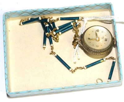 Lot 286 - A watch on an enamelled chain (a.f.)