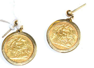 Lot 293 - A pair of half sovereign earrings (1894 & 1912)