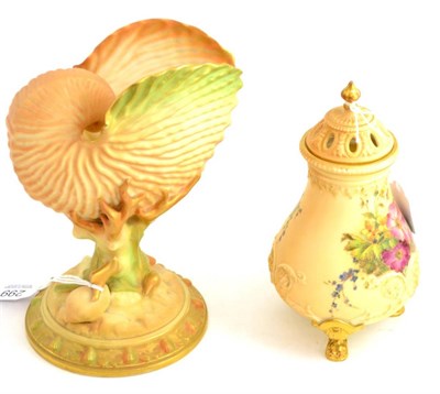 Lot 299 - Royal Worcester shell vase and a Royal Worcester vase and cover