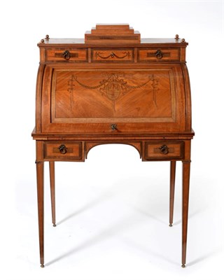 Lot 958 - A Late 19th Century Satinwood and Rosewood Crossbanded Cylinder Desk, stamped Edwards &...