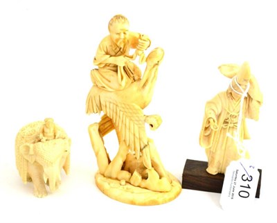 Lot 310 - Three early 20th century Indian and Japanese ivory carvings