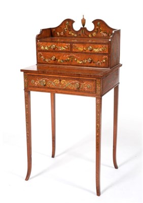 Lot 959 - An Edwardian Satinwood, Tulipwood Banded and Polychrome Painted Bonheur de Jour, early 20th...