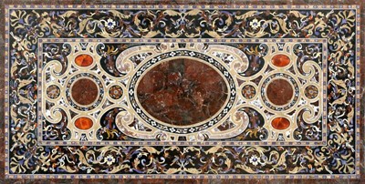 Lot 963 - A Pietra Dura and Red Marble Table Top, in 17th century style, of rectangular form, the central...