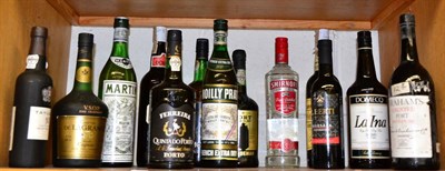 Lot 339 - Thirteen assorted bottles of sherry, port, vermouth, vodka etc (13 bottles).