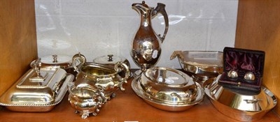 Lot 341 - Three entree dishes, a muffin dish bowl and liner and pair of cased silver pepperettes etc