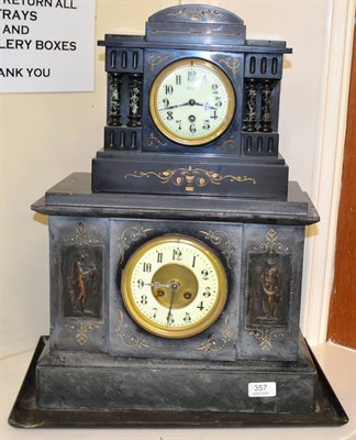 Lot 357 - Heavy slate mantel clock and another