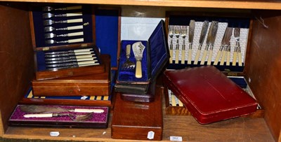 Lot 362 - Seven cased sets of early 20th century fruit and fish knives and forks, with ivory or...