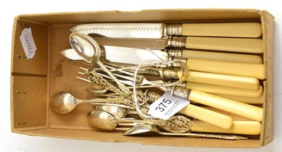 Lot 375 - A set of six silver teaspoons and tongs, by William Comyns, London; and a set of six silver...