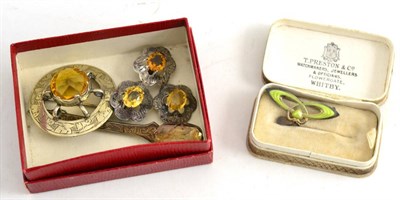 Lot 376 - Three Scots silver pins and an Arts & Crafts brooch