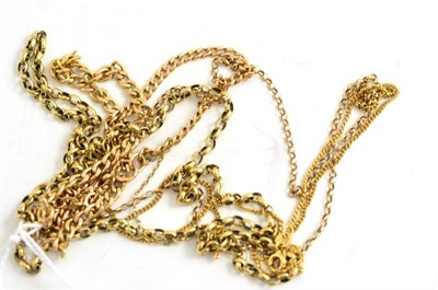 Lot 392 - Three 9ct gold necklaces and two 9ct gold bracelets