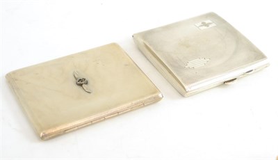 Lot 396 - A silver cigarette case, S J Rose & Son, London 1936, with an applied insignia, together with a...