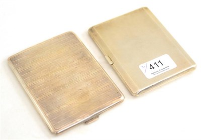 Lot 411 - An Art Deco silver cigarette case with engine turned decoration, Adie Brothers, Birmingham...