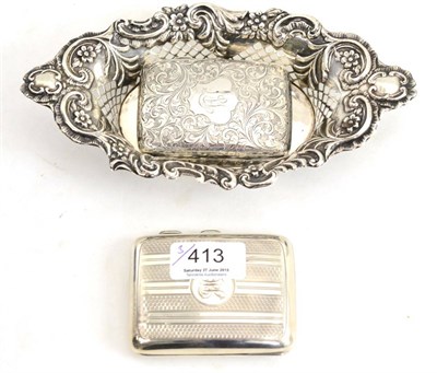 Lot 413 - Two silver cigarette cases and a pierced silver dish