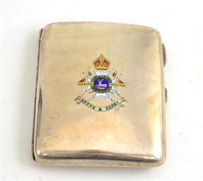 Lot 419 - A silver and enamel cigarette case, Chester 1911, the cover with the insignia of the Notts and...