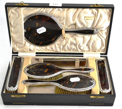 Lot 445 - Tortoiseshell and silver mounted dressing table set