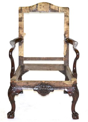 Lot 980 - A George III Mahogany Gainsborough Library Armchair Frame, with outswept arms, the seat rail...