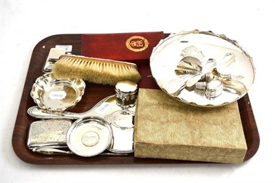 Lot 471 - A collection of silver including a miniature tea service, St James House enamelled box, silver...