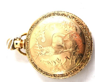 Lot 493 - A gold plated 'stag' full hunter keyless pocket watch, signed Waltham Watch Co, circa 1900,...