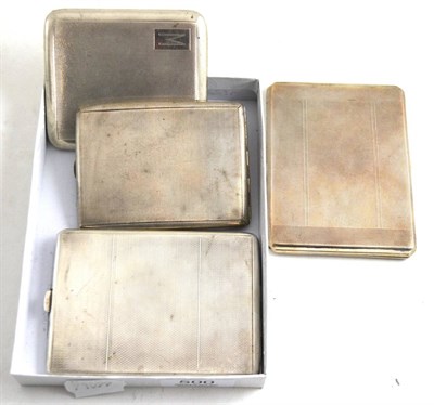 Lot 500 - A heavy Art Deco silver cigarette case, Birmingham 1909, and three others similar (4)