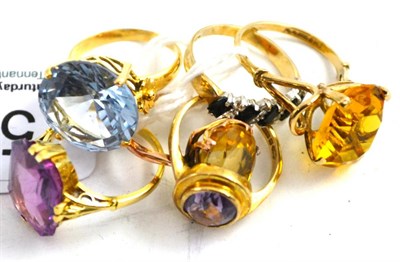 Lot 505 - Four 9ct gold dress rings and two others