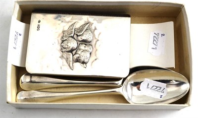 Lot 509 - Two Georgian silver serving spoons and a silver mounted prayer book