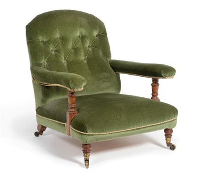 Lot 986 - A Victorian Howard & Sons Open Armchair, 3rd quarter 19th century, recovered in button back...