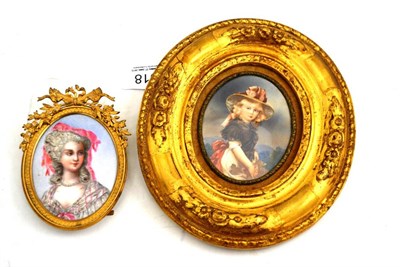 Lot 518 - Late 19th/early 20th century oval portrait miniature of a young woman, on porcelain in a gilt...