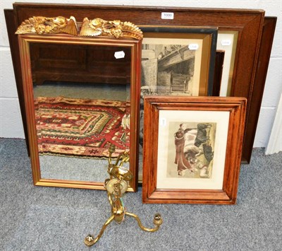 Lot 1000 - Framed Dendy Sadler print signed in pencil, three other prints, antique map, brass light...