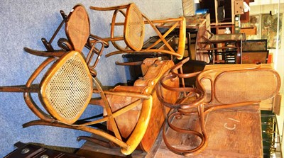 Lot 1016 - A Thonet rocking chair with caned seat and back stamped mark to frame, a pair of Thonet style...