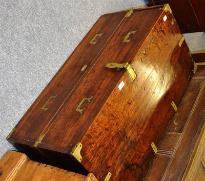 Lot 1065 - A small oak and brass bound campaign chest with two drawers