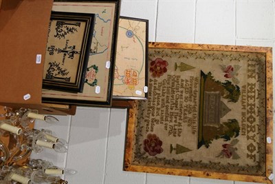 Lot 1076 - Quantity of assorted samplers and wool work pictures including a memorial sampler to William...