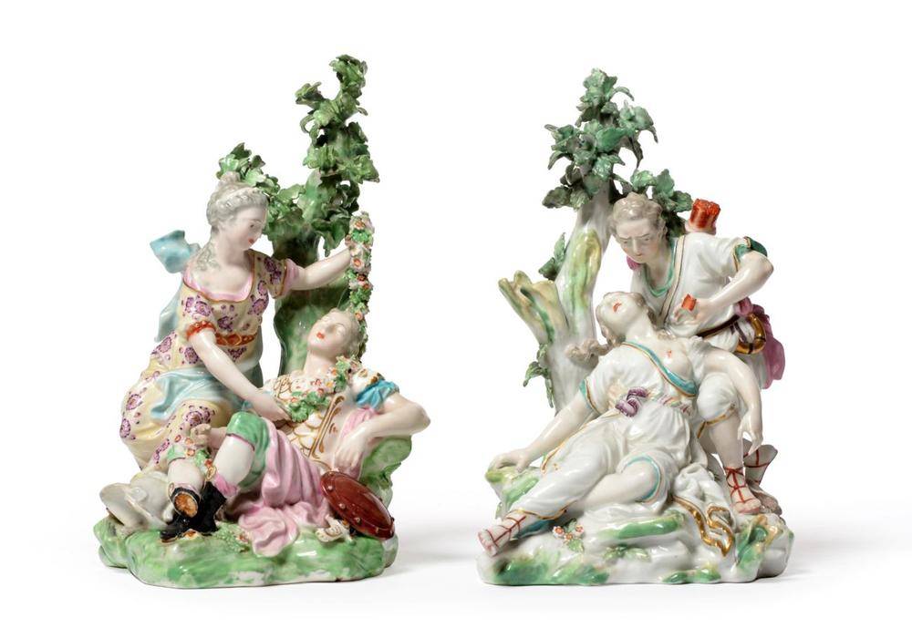 Lot 11 - A Pair of Derby Porcelain Figure Groups, circa 1770, of Renaldo and Armida, and Cephalus and...