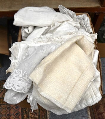 Lot 1107 - Quantity of assorted machine lace, embroidered net, cottons etc