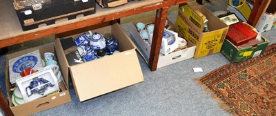 Lot 1112 - Assorted china, tea wares, Ringtons pottery, miner's lamp, Pelham puppet, brass oil lamp, flatware