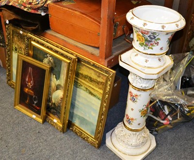 Lot 1125 - Modern pottery jardiniere on stand, two jug and bowl sets, two stuffed pheasants, assorted...