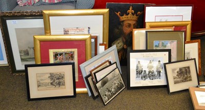 Lot 1177 - Large quantity of assorted pictures and prints, an unframed oil of a regal gentleman, framed prints