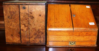 Lot 1190 - A walnut and mahogany table top cabinet and an oak stationary table cabinet