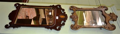 Lot 1194 - Mahogany fret carved wall mirror and a walnut framed 17th century style shell scroll mirror (2)